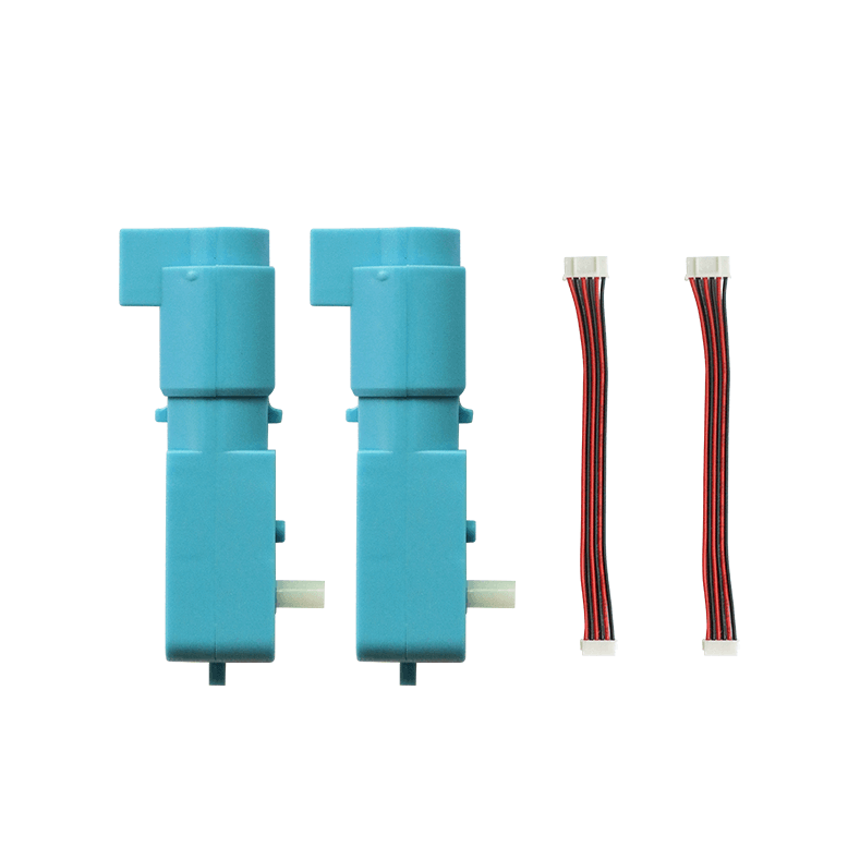 Two DC motors with (Hall effect sensor based) wheel encoders+ motor cables